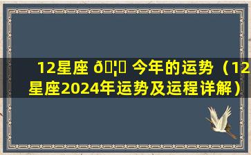 12星座 🦍 今年的运势（12星座2024年运势及运程详解）